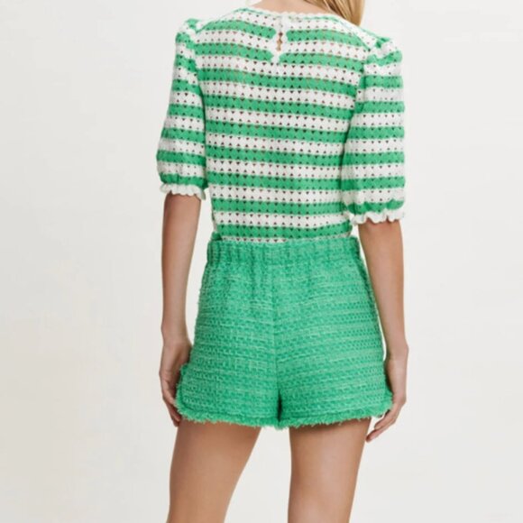 Maje Green Ivete Frayed-Hem Tweed Mini Shorts Size 40 size Med or Large - Picture 3 of 11